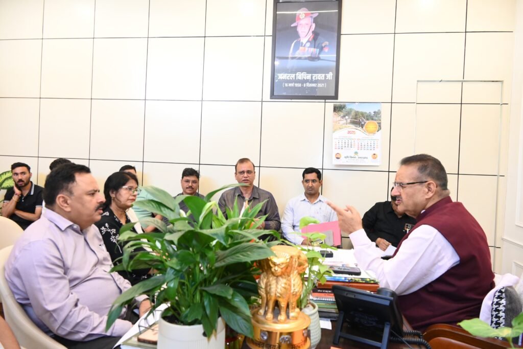 Soldier Welfare Minister Ganesh Joshi reviewing the State Foundation Day programmes