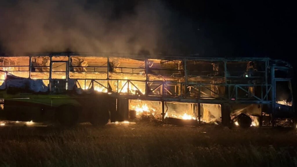 A massive fire broke out in a bus traveling from Hyderabad to Bengaluru, killing 19 people.